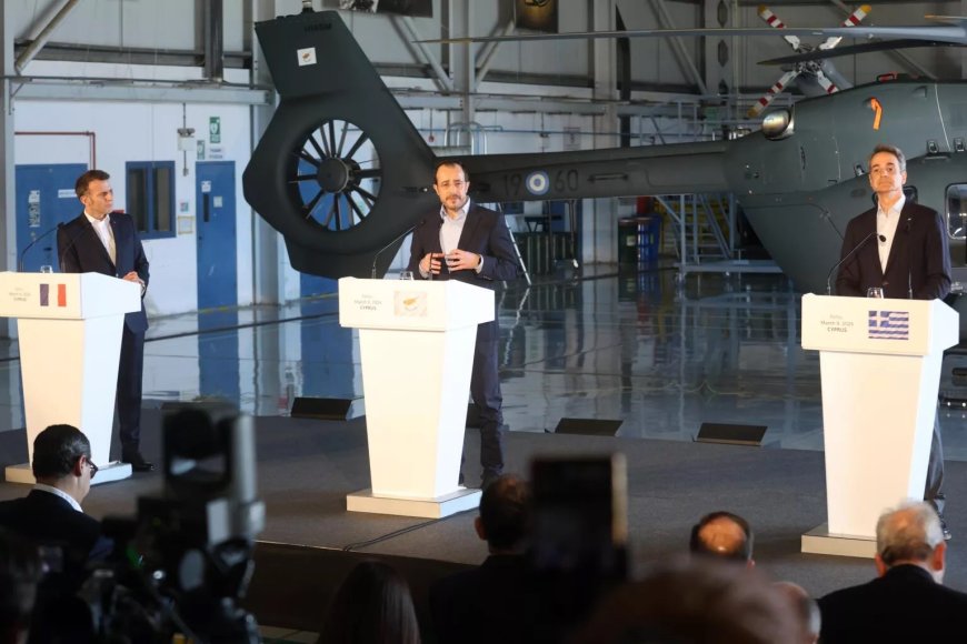 Miçotakis, Macron ve Hristodulidis, Baf’taki “Andreas Papandreu” üssünde görüştü